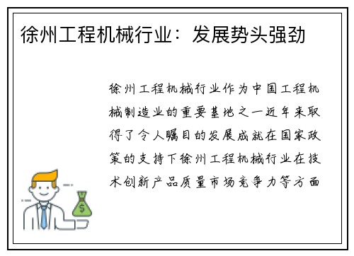 徐州工程机械行业：发展势头强劲