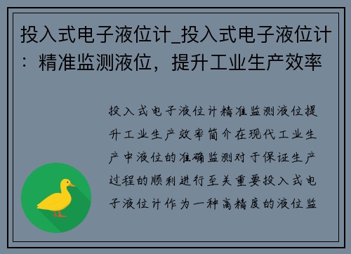 投入式电子液位计_投入式电子液位计：精准监测液位，提升工业生产效率